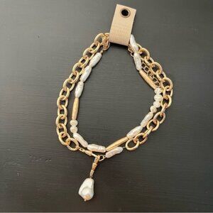 Anthropologie Layered Pearl Pendant Necklaces, Set of 2, Ivory NWT